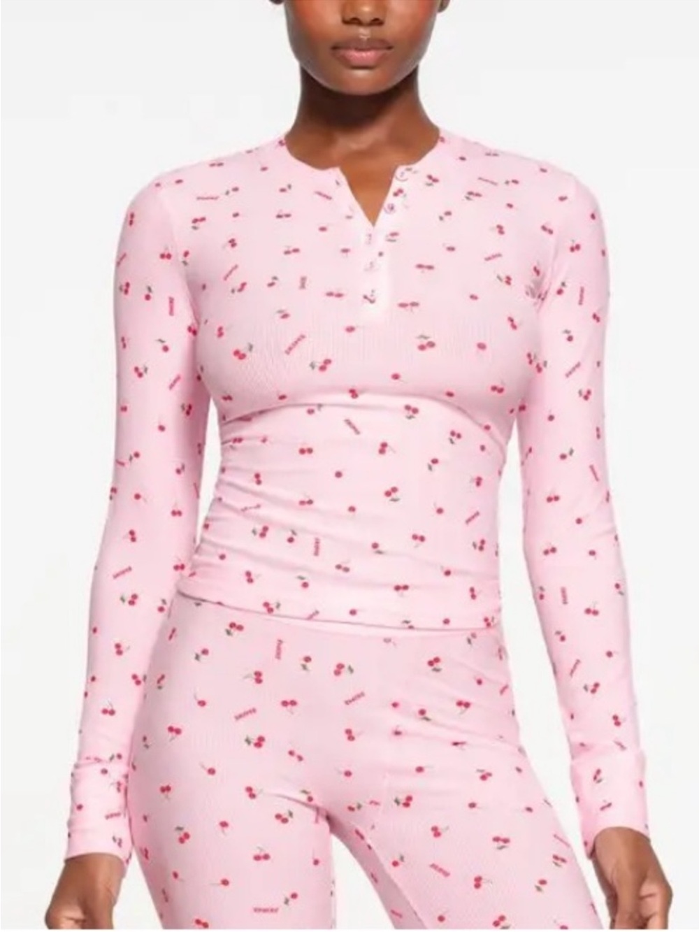 SKIMS SOFT LOUNGE LONG SLEEVE HENLEY LIMITED EDITION: CHERRY BLOSSOM PRINT XS - Picture 1 of 12